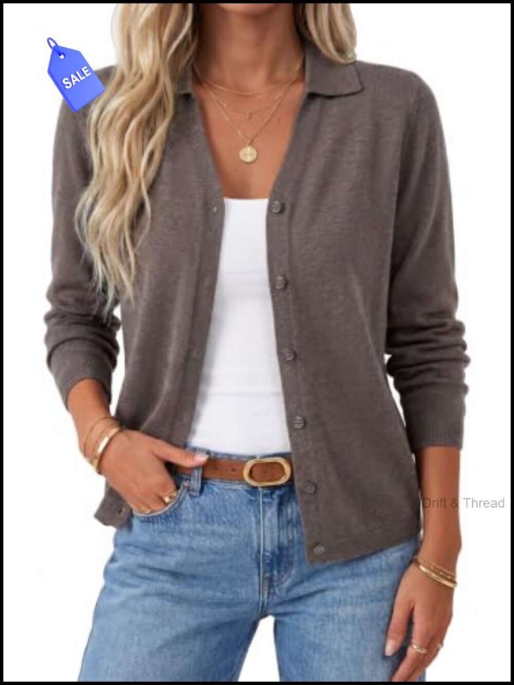 Wool Blend Collared V-Neck Button Cardigan Business Casual Long Sleeve